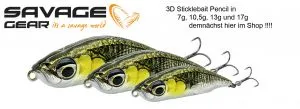 Savage Gear 3D Sticklebait Pencil 55mm 7g Ayu Green Silver