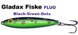 Fluo Wobbler 90mm 20g Schwarz/Fluo Gr&uuml;n mit roten Punkten